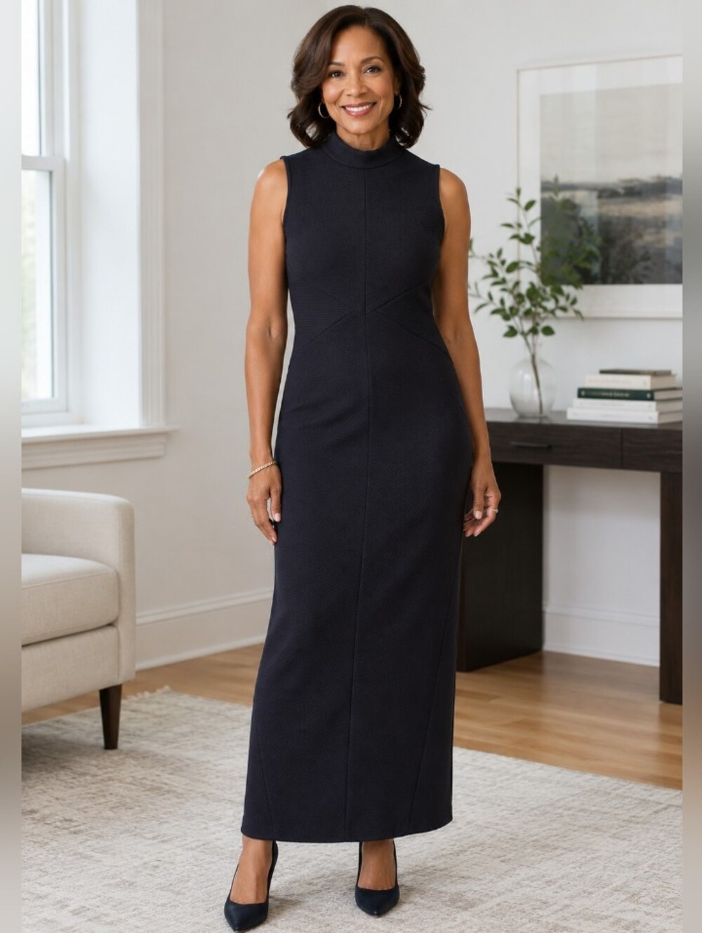 Worthington Black Sleeveless Maxi Cocktail Dress with High Neck - Sz: 4P